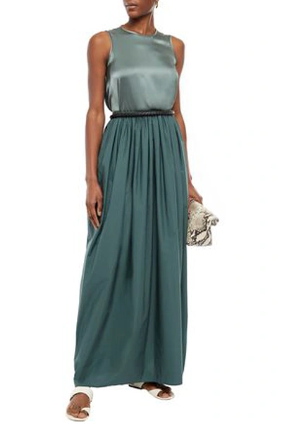 Brunello Cucinelli Pleated Cotton-poplin Maxi Skirt In Emerald