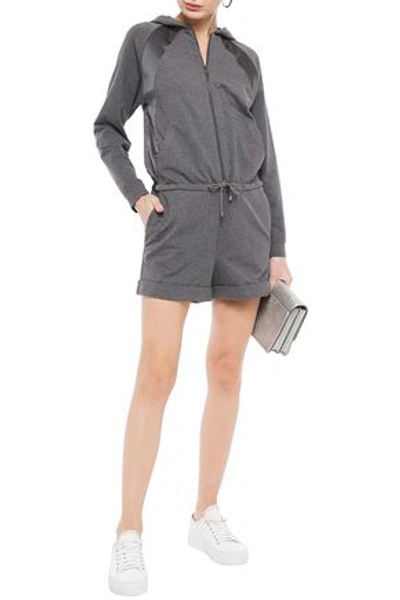 Brunello Cucinelli Satin-trimmed Bead-embellished French Cotton-blend Terry Playsuit In Dark Gray