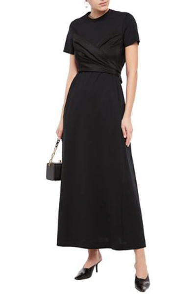 Brunello Cucinelli Crossover Silk Chiffon-paneled Bead-embellished Cotton-jersey Maxi Dress In Black