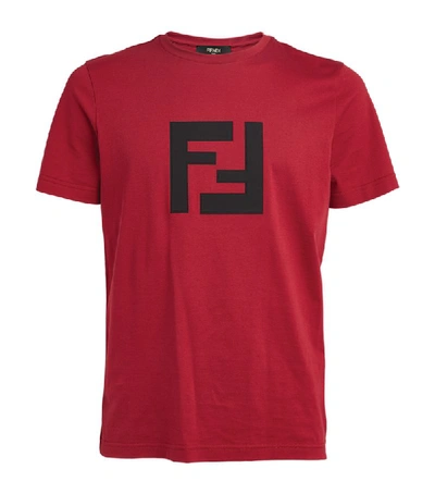 Fendi Slim-fit Logo-appliquéd Cotton-jersey T-shirt In Red