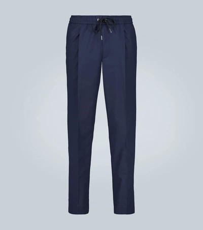 Moncler Tapered Stretch-cotton Track Pants In Blue