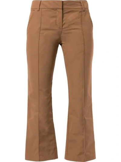 Silvia Tcherassi Cropped Cotton Bootcut Pants In Brown