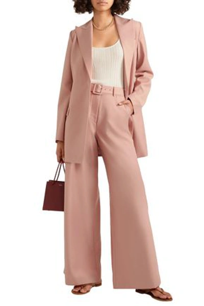 Anna Quan Belted Twill Wide-leg Pants In Antique Rose