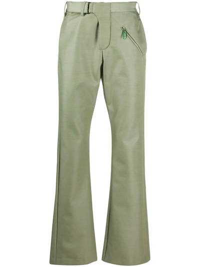 Off-white Slim-fit Flared Sateen Trousers In Green