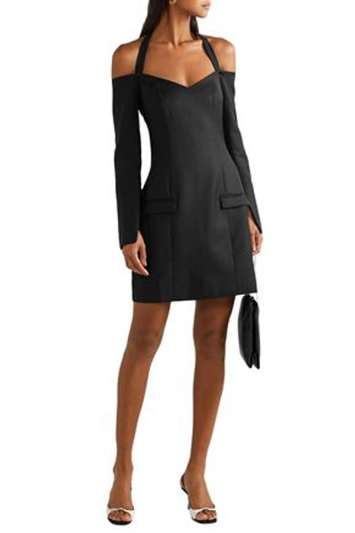 Anna Quan Nina Off-the-shoulder Wool-twill Mini Dress In Black