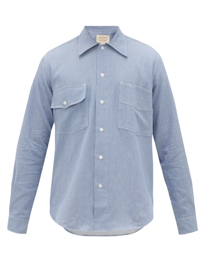 Holiday Boileau Logo-embroidered Pinstriped Cotton Shirt In Blue