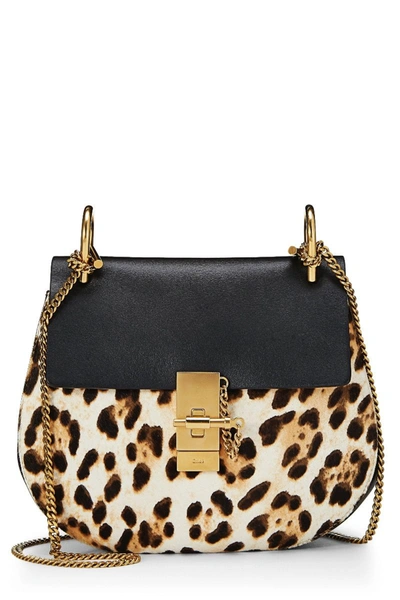 Pre-owned Chloé Black Leather & Leopard Haircalf Drew Small
