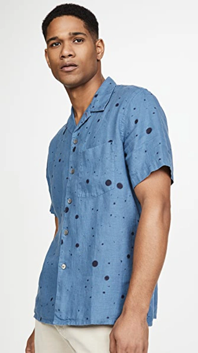 Ps By Paul Smith Short Sleeve Paint Splatter Button Down Shirt In Blue