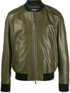 Dsquared2 Leather Bomber Jacket In Green