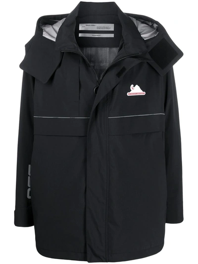 Off-white Equipment Logo Hooded Raincoat In Black