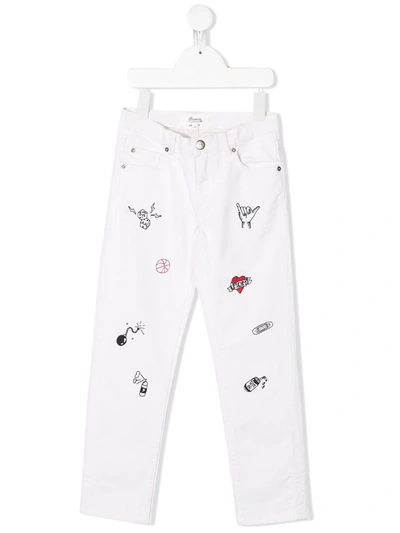 Bonpoint Kids' White Embroidered Detail Jeans