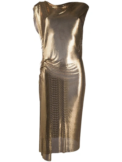 Rabanne Metallic Fitted Midi Dress In Gold