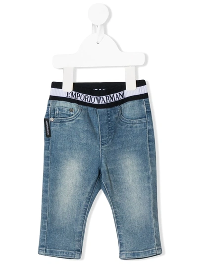 Emporio Armani Babies' Logo-waistband Jeans In Blue