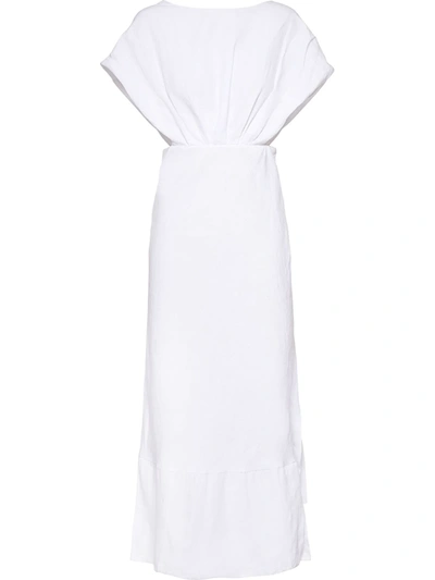 Miu Miu Sleeveless Wrap Linen Dress In White