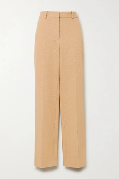 Victoria Beckham Ribbed Cotton Straight-leg Pants In Beige