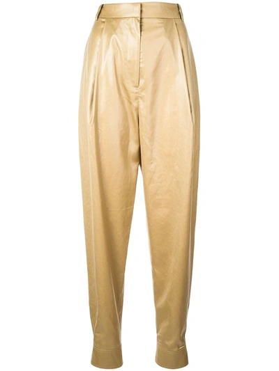 Tibi Pleated Leather Effect Trousers In Brown