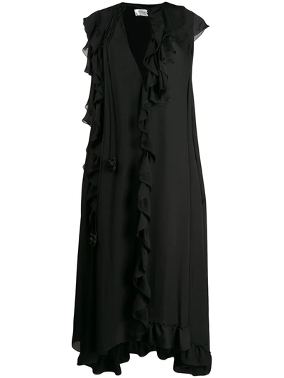 Victoria Beckham Cape-style Sleeve Ruffled Dress In Black