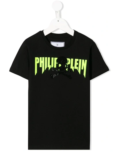 Philipp Plein Kids' Rhinestone Skull Logo-print T-shirt In Black