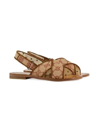 Gucci Kids' Gg Canvas And Leather Sandals In Neutrals