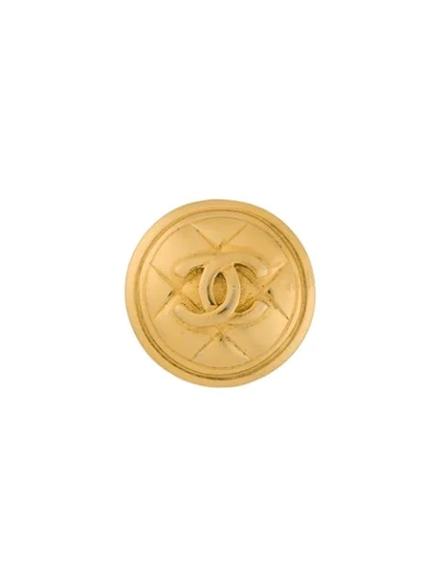 Pre-owned Chanel Diamond Quilted Cc Brooch In Gold