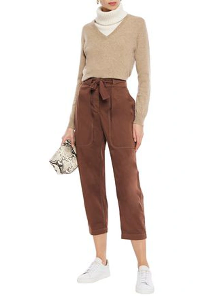 Brunello Cucinelli Cropped Stretch-cotton Tapered Pants In Brown