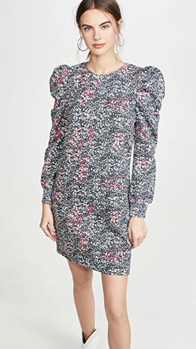 Rebecca Minkoff Janine Gathered Floral-print Cotton-blend Fleece Mini Dress In Fuschia Multi