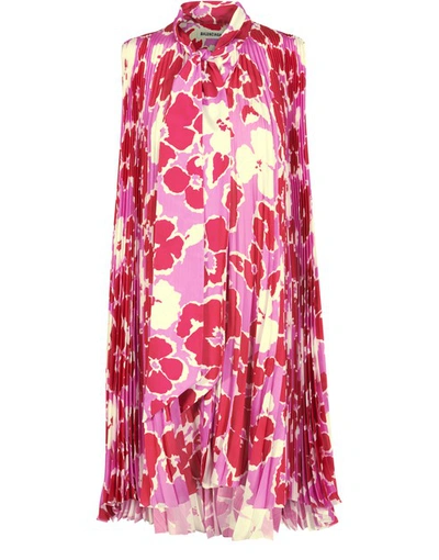 Balenciaga Asymmetric Pleated Floral-print Satin Mini Dress In Pink