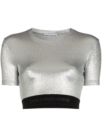 Paco Rabanne Laminated Silver Top With Logoed Elastic Band