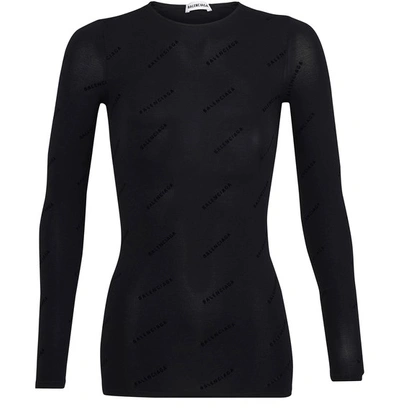 Balenciaga Long-sleeved Logo Shirt In Black