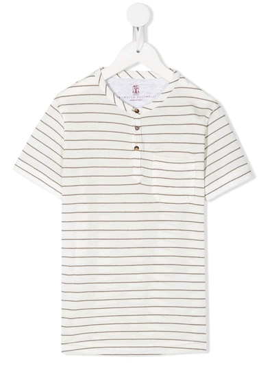 Brunello Cucinelli Kids' White T-shirt With Stripes In Bianco/tortora