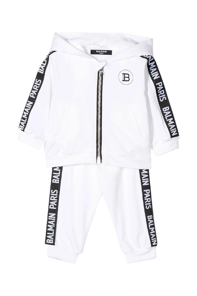 Balmain Babies' Sport Suit With Frontal Zip And Hood In Bianco-nero