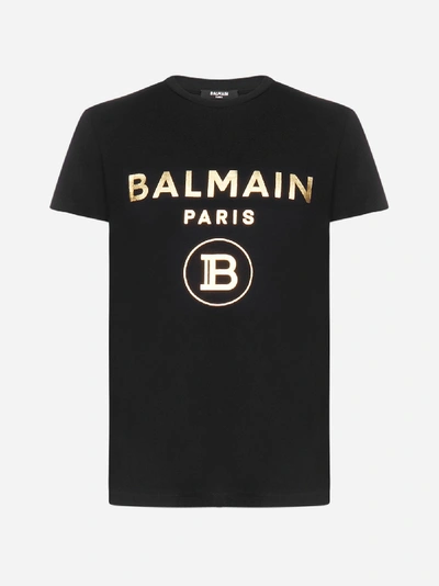 Balmain Metallic Logo T-shirt In Black/gold