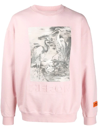 Heron Preston Herons Print Crew Neck Sweatshirt In Pink/multicolor