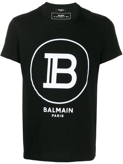Balmain Men's Circle Logo Crewneck T-shirt In Black