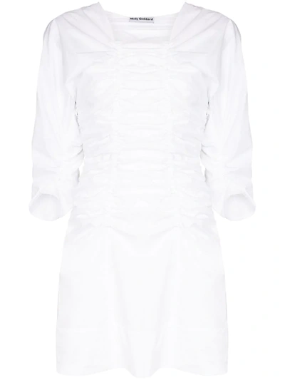 Molly Goddard Ruched Detail Mini Dress In White