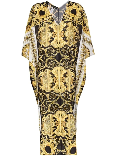 Versace Baroque Print Maxi Kaftan Dress In Black