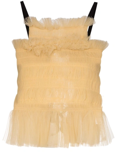 Molly Goddard Betsy Smocked Peplum Tulle Top In Yellow