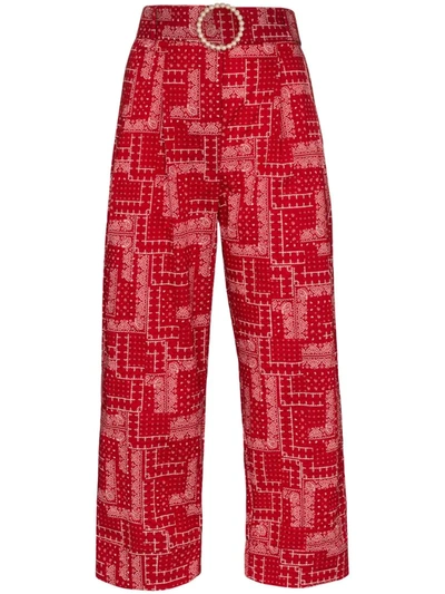 Shrimps Houston Cropped Patchwork-print Cotton Trousers In Red