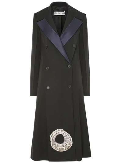 Jw Anderson Embellished Double-breasted Wool-twill Coat In Black