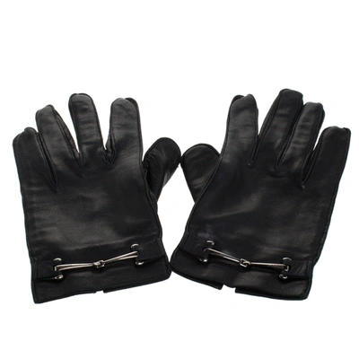 Pre-owned Gucci Black Leather Horsebit Gloves