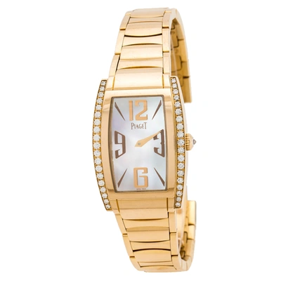 Pre-owned Piaget Mother Of Pearl 18k Rose Gold Diamonds Limelight P10266 Women's Wristwatch 27 Mm