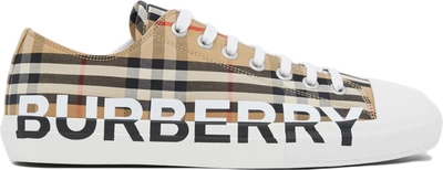Pre-owned Burberry  Logo Print Vintage Check In Beige/black/white