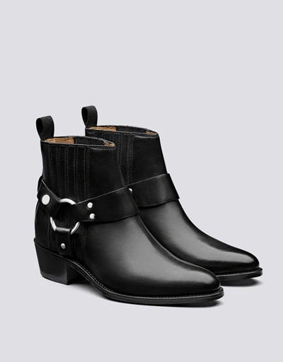 Grenson Marley Ring-embellished Glossed-leather Ankle Boots In Black