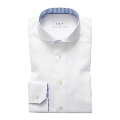 Eton Slim Fit White Poplin Shirt - Floral Print Details