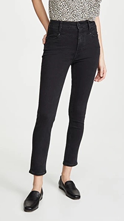 Paige Margot Angled Yoke Ankle Crop Jeans In Black