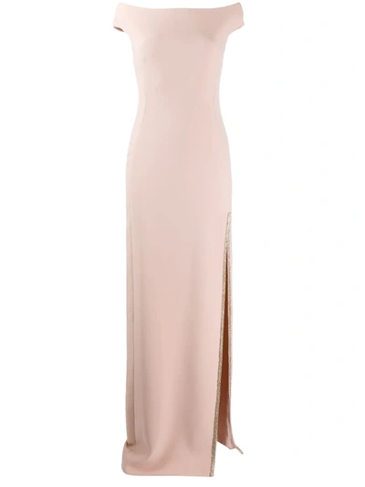 Stella Mccartney Off-the-shoulder Side Slit Dress In Neutrals