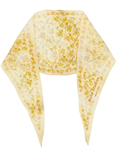 Acne Studios Crinkled Floral-print Scarf In Yellow