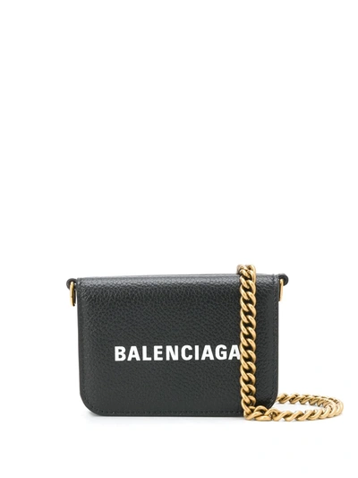 Balenciaga Logo Print Mini Wallet In Black