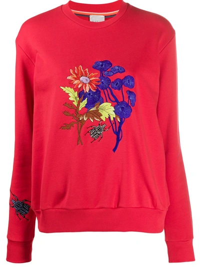 Paul Smith Floral-embroidered Crew Neck Sweatshirt In Red