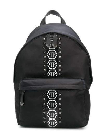 Philipp Plein Kids' Hexagon Logo-tape Studded Backpack In Black